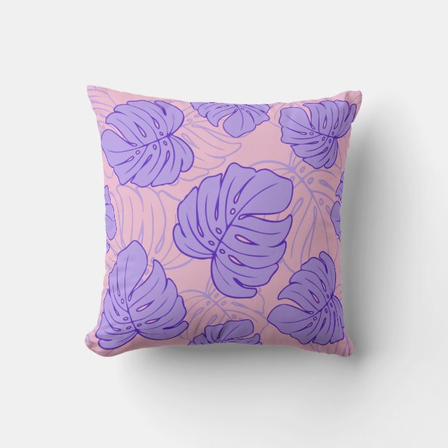 Coussin Feuilles de Monstera violet (Recto)
