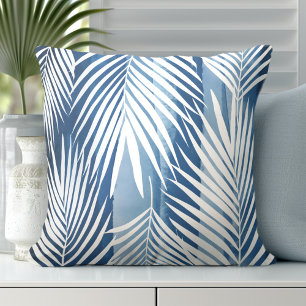 Coussin Feuilles de palme blanc bleu tropical moderne