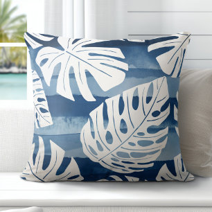 Coussin Feuilles de palme bleu moderne Tropical