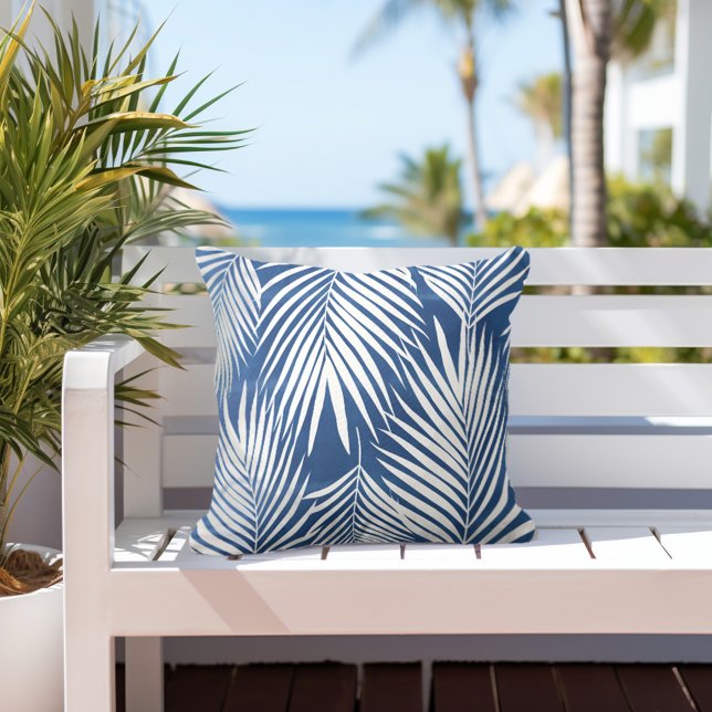 Coussin Feuilles de palme bleu tropical (Créateur téléchargé)