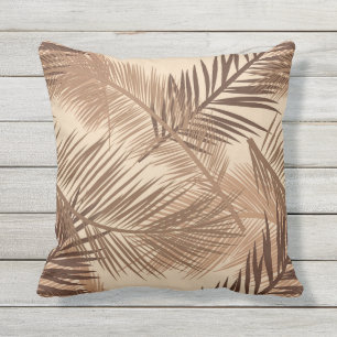 Coussin Feuilles de palme imprimées, Brown foncé, tan et