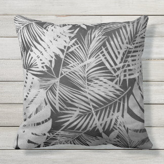 Coussin feuilles de palmier noir et blanc