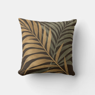 Coussin Feuilles de palmier Sage Ocre Marron Botanique