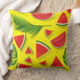 Coussin Feuilles de Palmier Tropical et Motif de Tranches 
