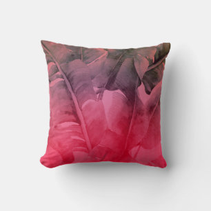 Coussin Feuilles de palmier tropicales roses lumineuses d'