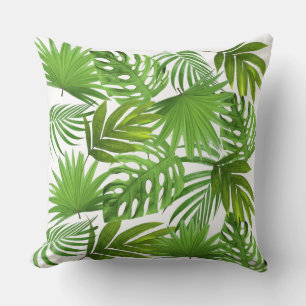 Coussin Feuilles de palmier vertes sur fond blanc