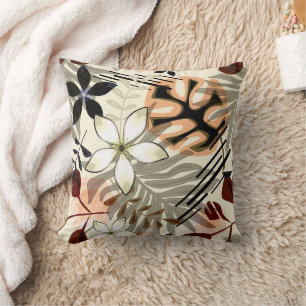 Coussin Feuilles de palmiers et monstères, tropicaux