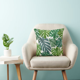Coussin Feuilles de palmiers verts et bleus