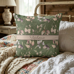 Coussin Feuilles De Pierre Roses Et Dorées Élégantes Sur F