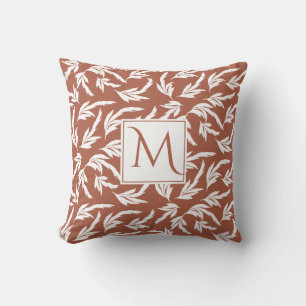 Coussin Feuilles de terre cuite, monogramme floral moderne