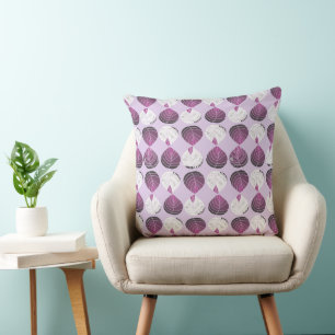 Coussin Feuilles de tête de poisson aubergine blanche Lila