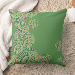 Coussin Feuilles de tête de poisson Jazz V Vert Dusty rose