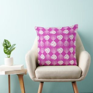 Coussin Feuilles de tête de poisson Nouveau Fuschia blanc