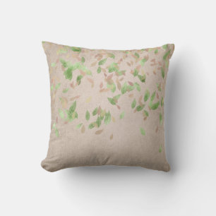 Coussin Feuilles d'or rose Monnaie Linge d'ivoire vert
