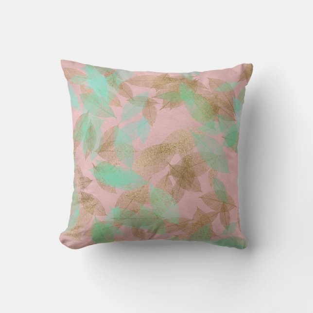 Coussin Feuilles d'or rose rose Mint Green Pastel (Recto)