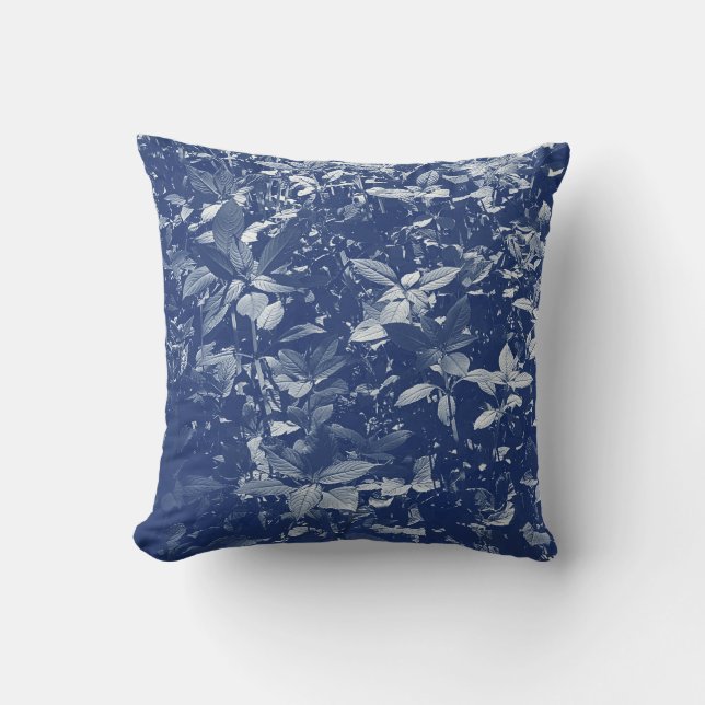 Coussin Feuilles éclairés - Effet Cyanotype (Recto)