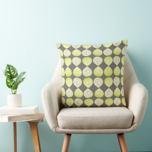 Coussin Feuilles en tête de poisson Pastel Olive Green Whi
