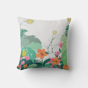 Coussin Feuilles et Fleurs Tropicales Pastel