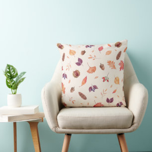 Coussin Feuilles et glands à motif aquarelle d'automne cos