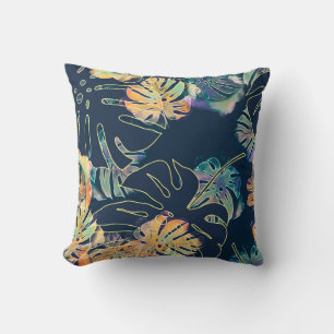 Coussin Feuilles exotiques peints à la main : motif sans c