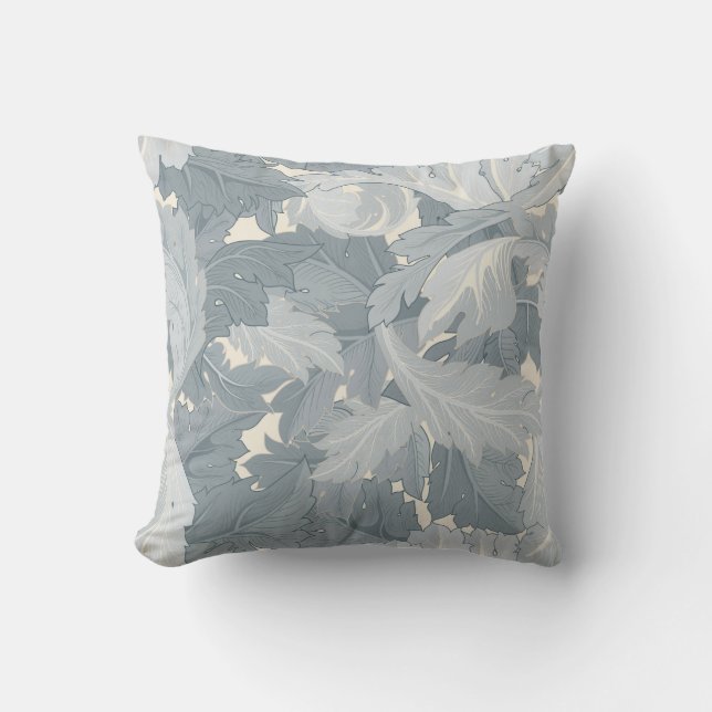 Coussin Feuilles floraux gris rétro ornementaux (Recto)