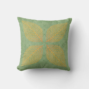 Coussin Feuilles Gold Orange Fall Leaf sur Vintage Green