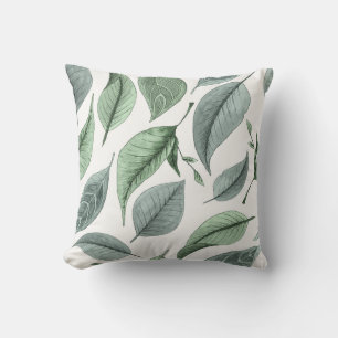 Coussin feuilles gris cool sur blanc