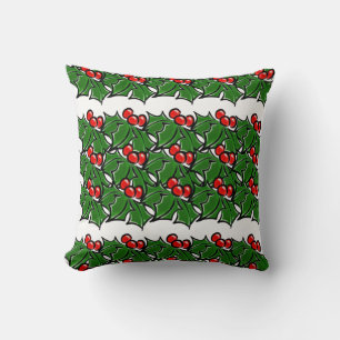 Coussin Feuilles Holly, baies Holly, motif de vacances amu