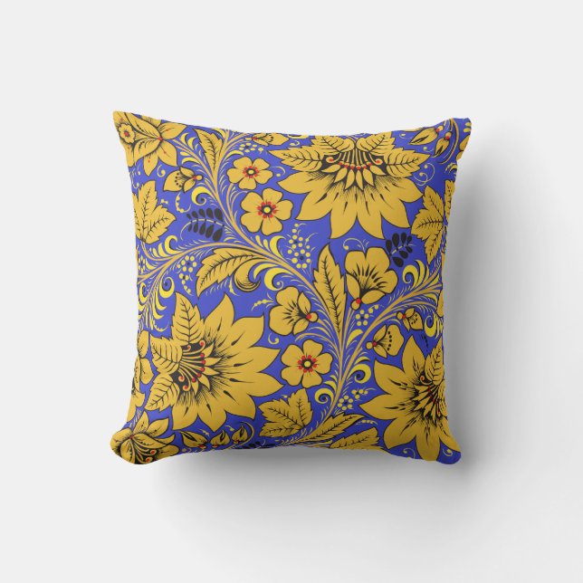 Coussin Feuilles jaunes Khokhloma (Recto)