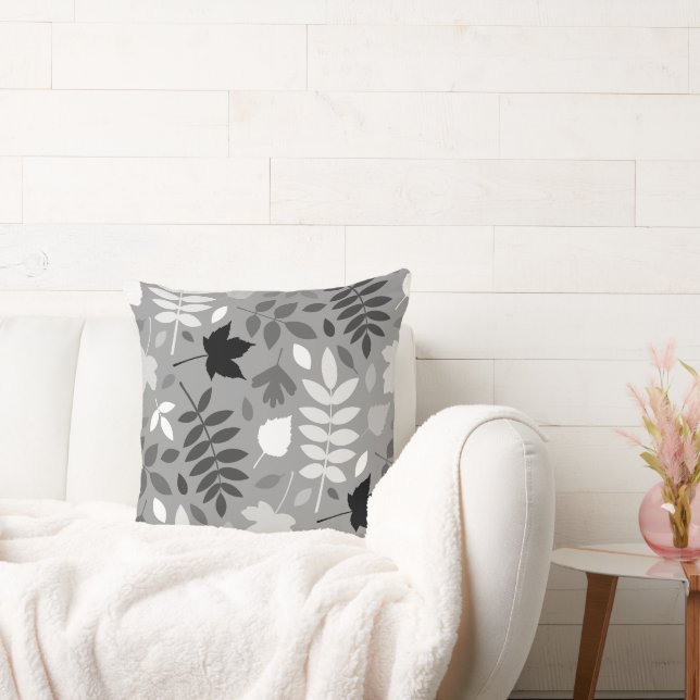 Coussin Feuilles tombés Lg Motif Monochrome sur Grey (Canapé)