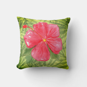 Coussin Feuilles Tropicales & Hibiscus