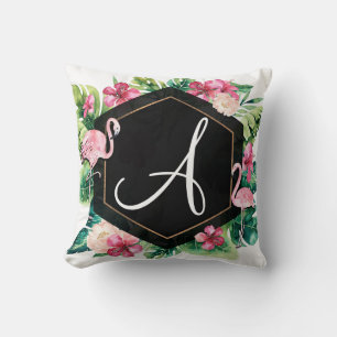 Coussin Feuilles Tropicales Hibiscus Flamants Roses Été Ch