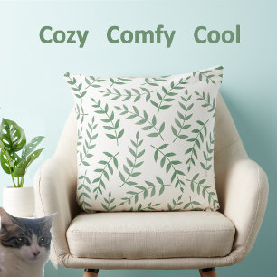 Coussin Feuilles tropicales vertes élégantes sur fond blan