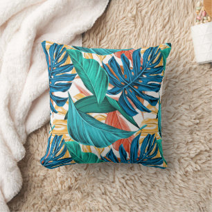 Coussin Feuilles tropicaux colorés, design motif exotique,