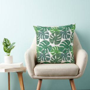 Coussin Feuilles tropicaux de palmiers bleus et verts