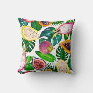 Coussin Feuilles tropicaux, fruits, gouache sans couture m