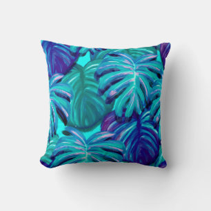 Coussin Feuilles tropicaux Turquoises bleus