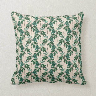 Coussin Feuilles verts sur Tan