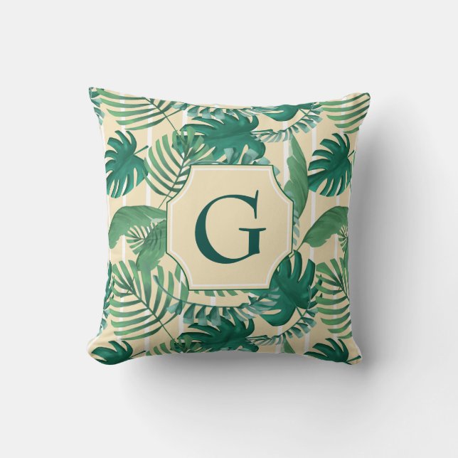 Coussin feuillu tropical de monogramme (Recto)