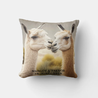 Coussin Fiançailles cadeau Kissing Llamas pour décoration