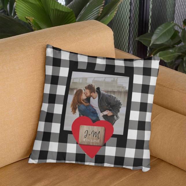 Coussin Fiançailles des initiales du nom de la photo du co (Créateur téléchargé)