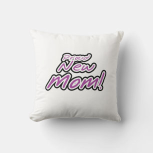 Coussin Fier Nouveau maman Cadeaux de texte noir et pourpr