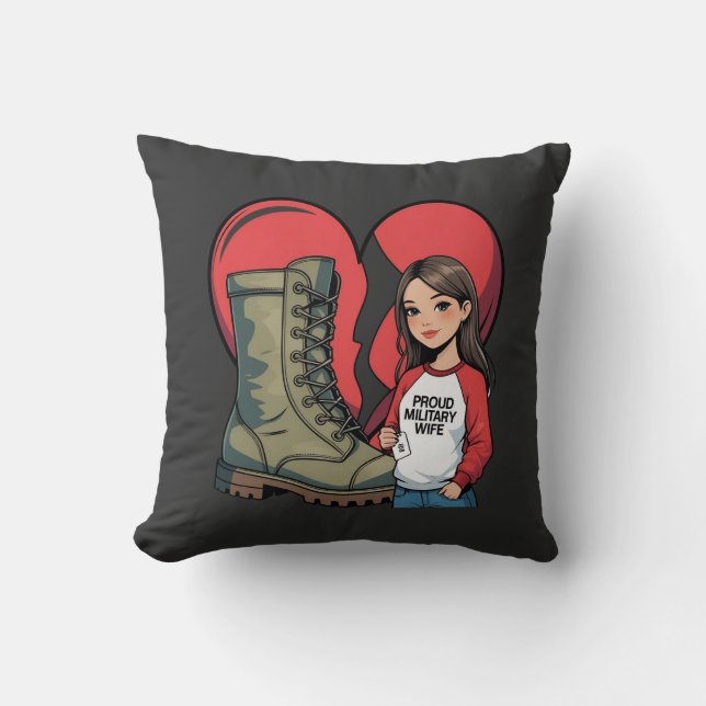 Coussin Fière Femme Militaire - Coeur "Femme De Démarrage" (Recto)