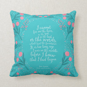 Coussin Fierté et préjudice floraux turquoises et roses 