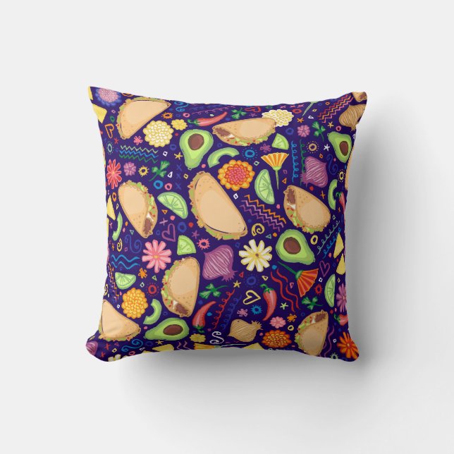 Coussin Fiesta de taco sur la nourriture et les fleurs (Recto)