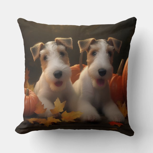 Coussin Fil Fox Terrier Puppy Automne Citrouille de plaisi (Recto)