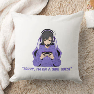 Coussin Fille Anime Joueuse d'Art de Jeu Violet