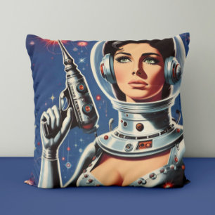 Coussin Fille astronaute de la science-fiction vintage