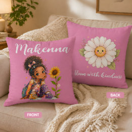 Coussin Fille aux cheveux noirs personnalisée Nom