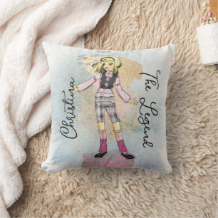 Coussin Fille avec cheveux blond Or Nom Texte